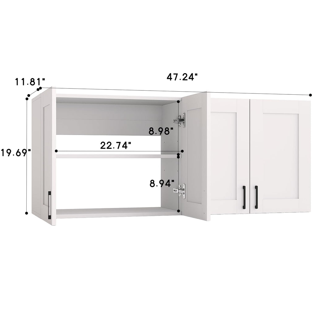 White Laundry Room Cabinets and Storage with 4 Doors and Adjustable Shelf W58540
