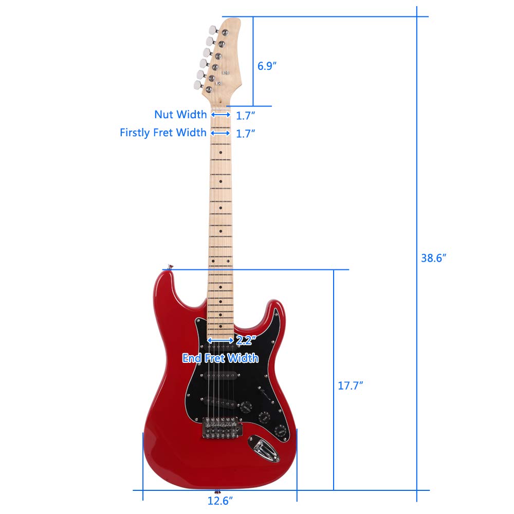 39 Inch Beginner Electric Guitar Kit with Bag, Strap, 20W Amplifier, Red Y5149