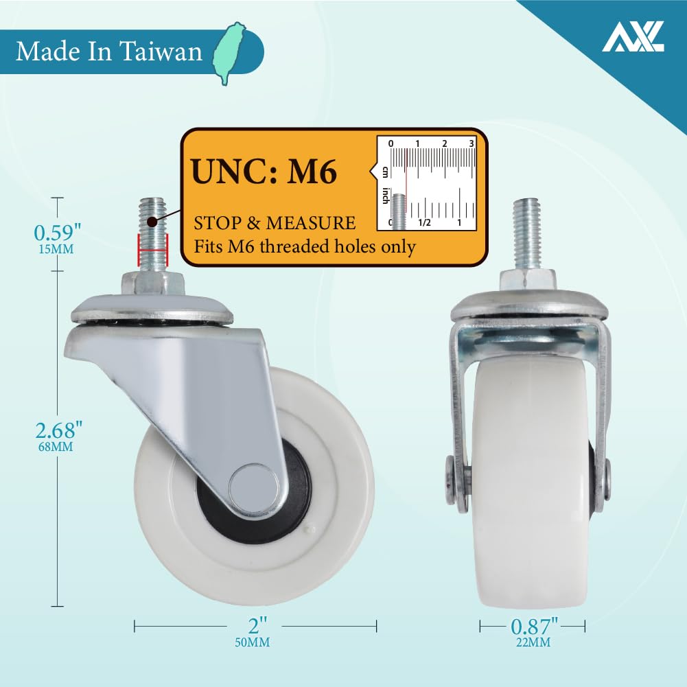 2 Inch PVC Threaded Stem Caster Wheels, Set of 4 J5188