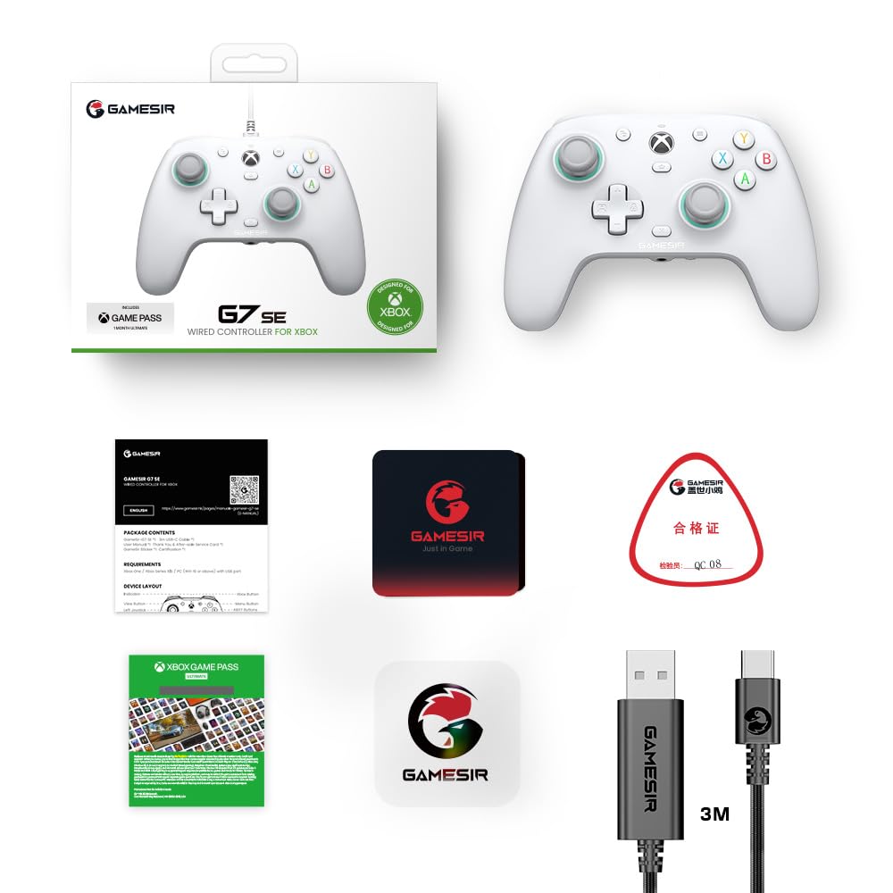 Wired Gamepad with Hall Effect Joysticks and 3.5 mm Audio Jack White A1275