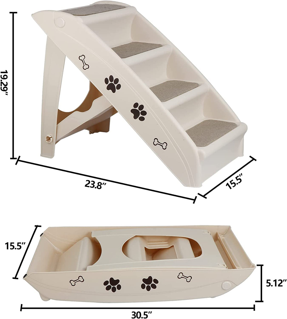 Tan 4-Step Non-Slip Foldable Pet Steps T773914