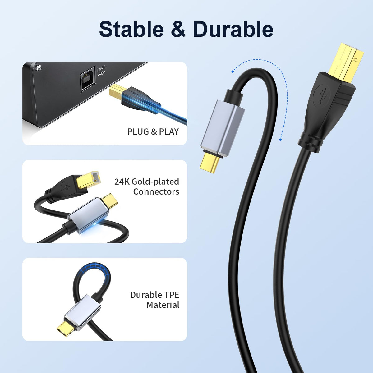 USB C to USB 2.0 MIDI Cable 5FT Black L478