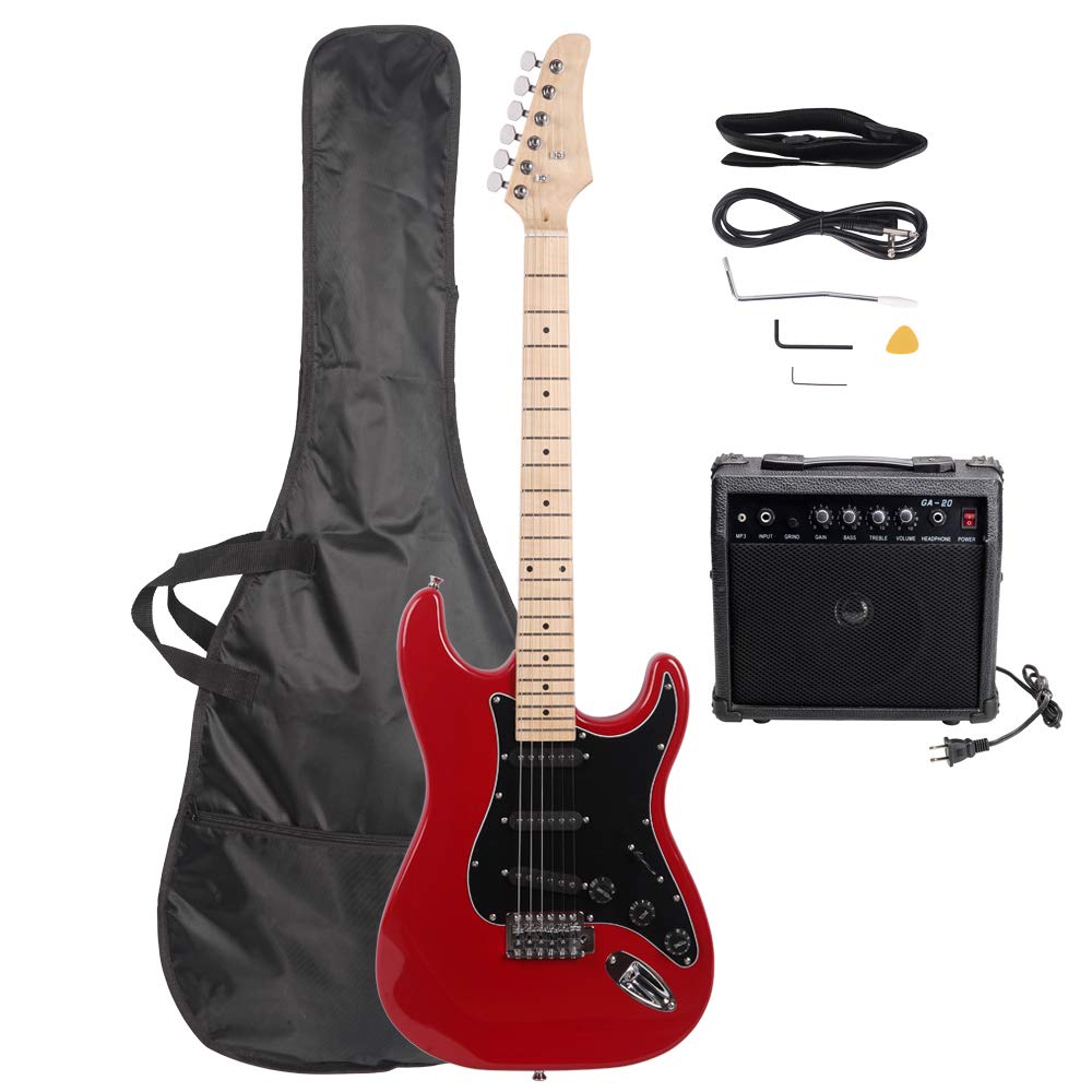 39 Inch Beginner Electric Guitar Kit with Bag, Strap, 20W Amplifier, Red Y5149