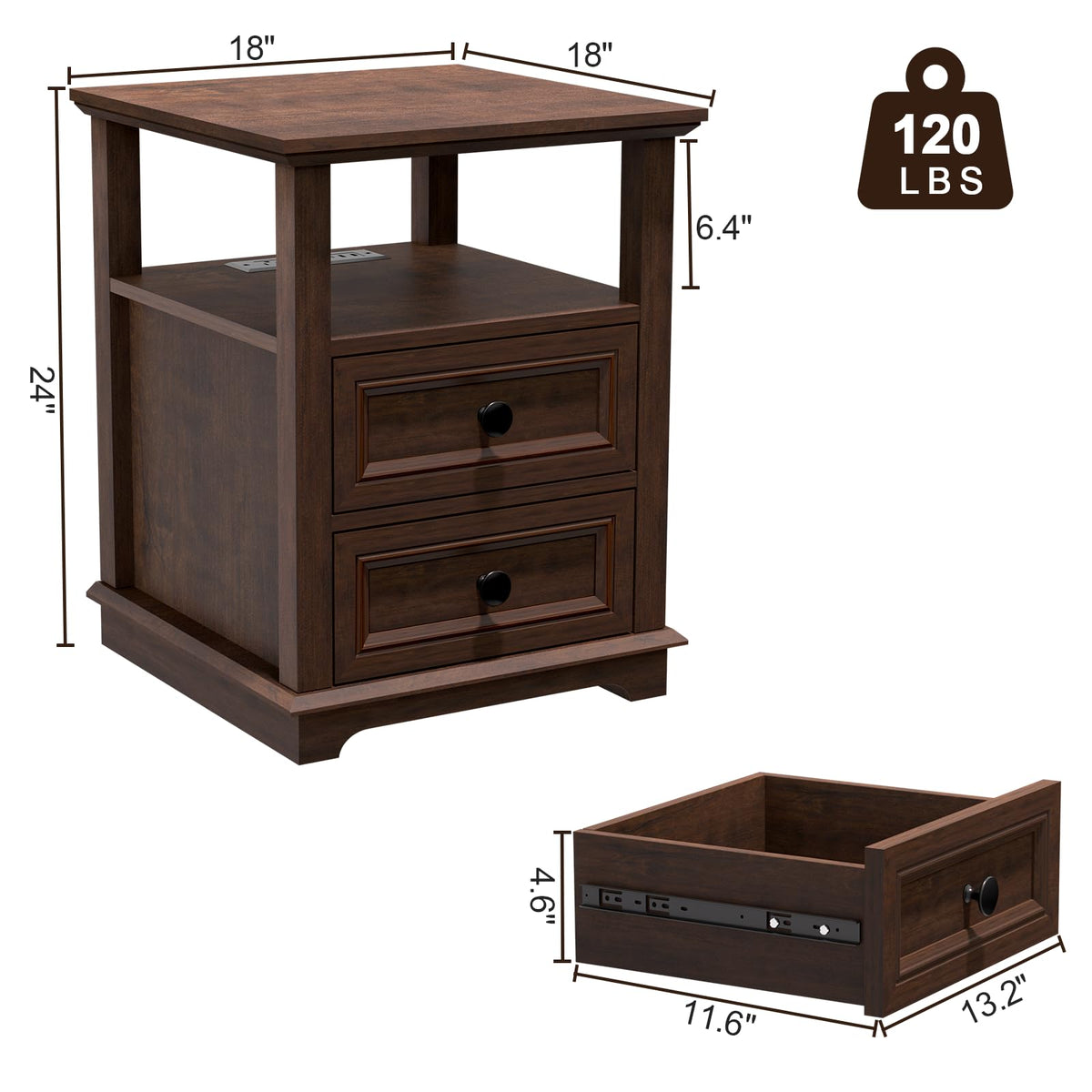 24" Tall End Table with Charging Station & 2 Drawers Y94573