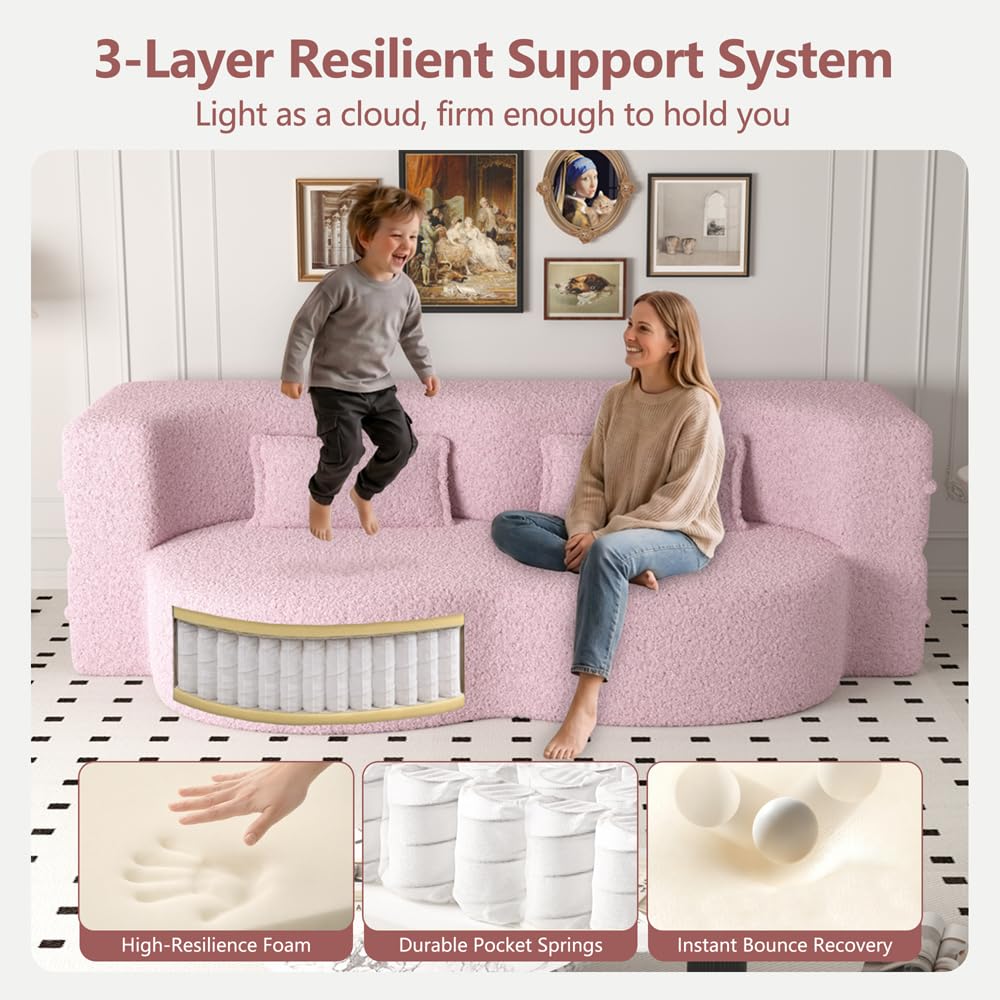 Pink Full Size Sherpa Futon Sofa Bed O68889