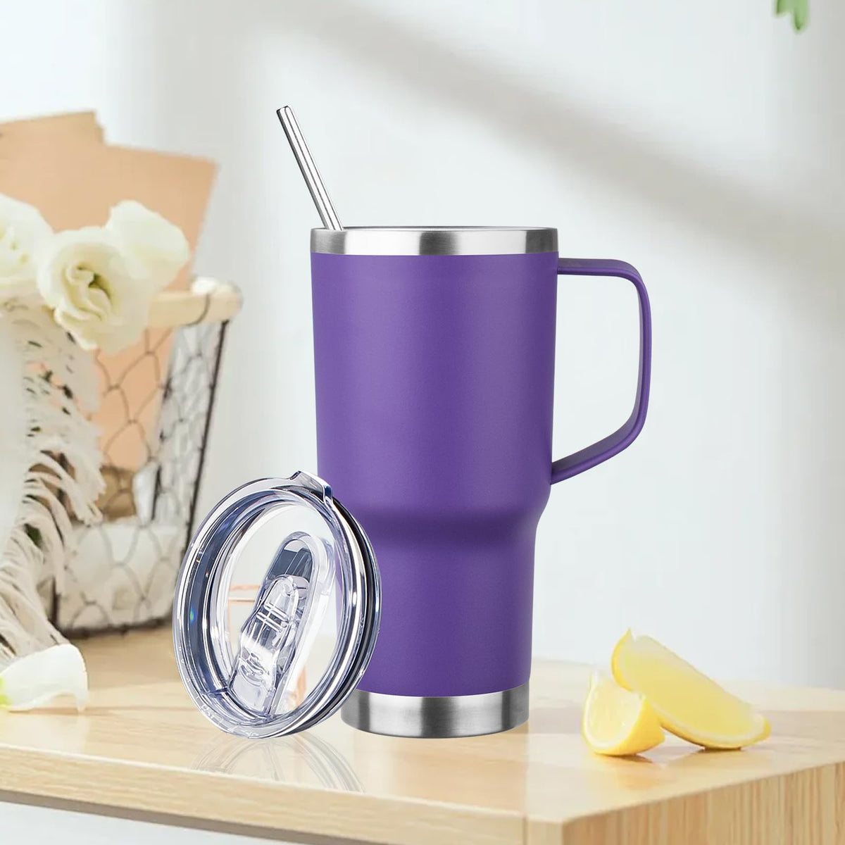 20oz Insulated Stainless Steel Tumbler with Handle and Straw Y7304