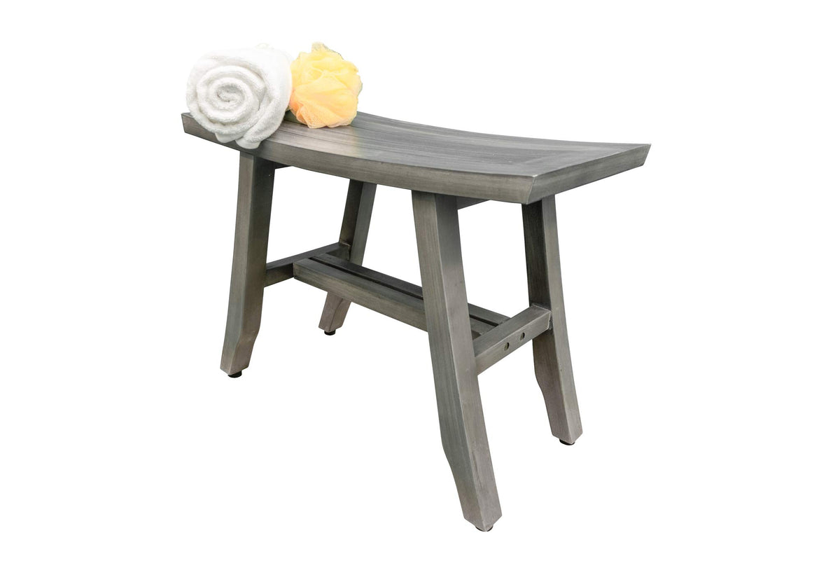 24" Gray Teak Shower Bench with Curved Seat V475