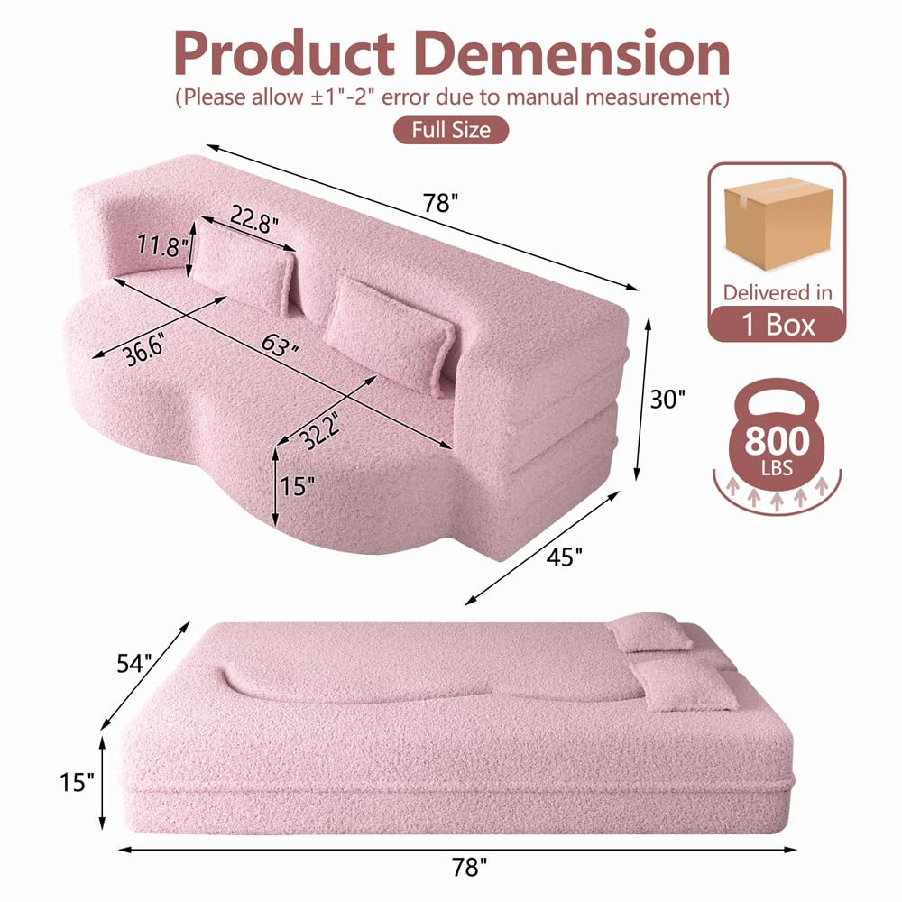 Pink Full Size Sherpa Futon Sofa Bed O68889