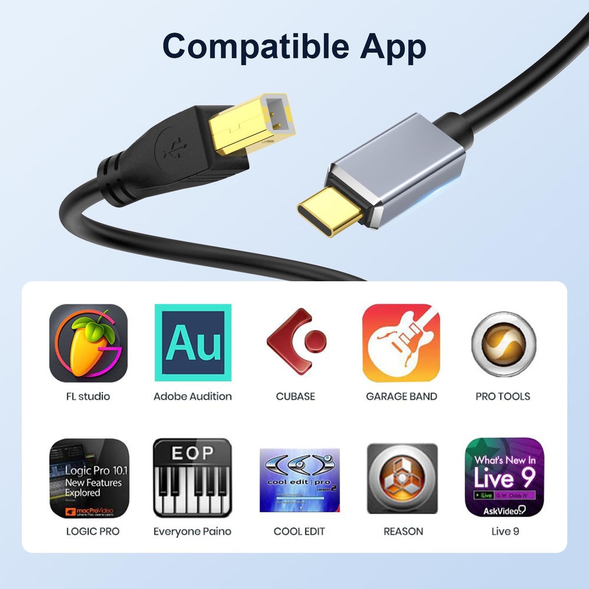 USB C to USB 2.0 MIDI Cable 5FT Black L478