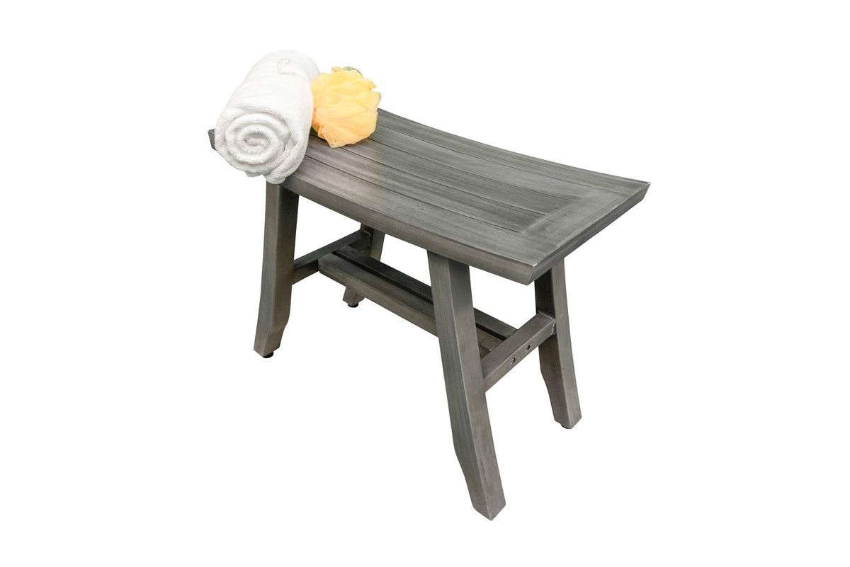 24" Gray Teak Shower Bench with Curved Seat V475