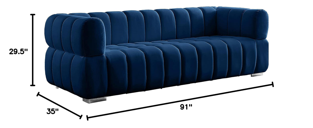 Navy Velvet Upholstered Sofa with Deep Biscuit Tufting H73014