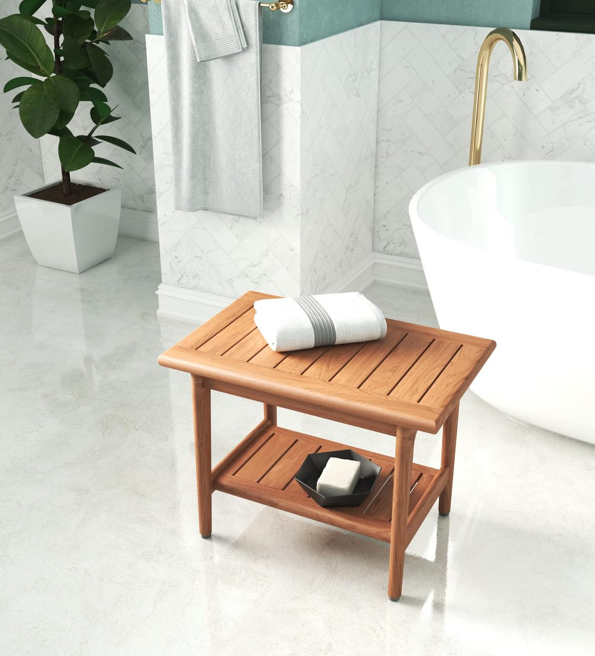 Teak Shower Bench with Shelf K7428