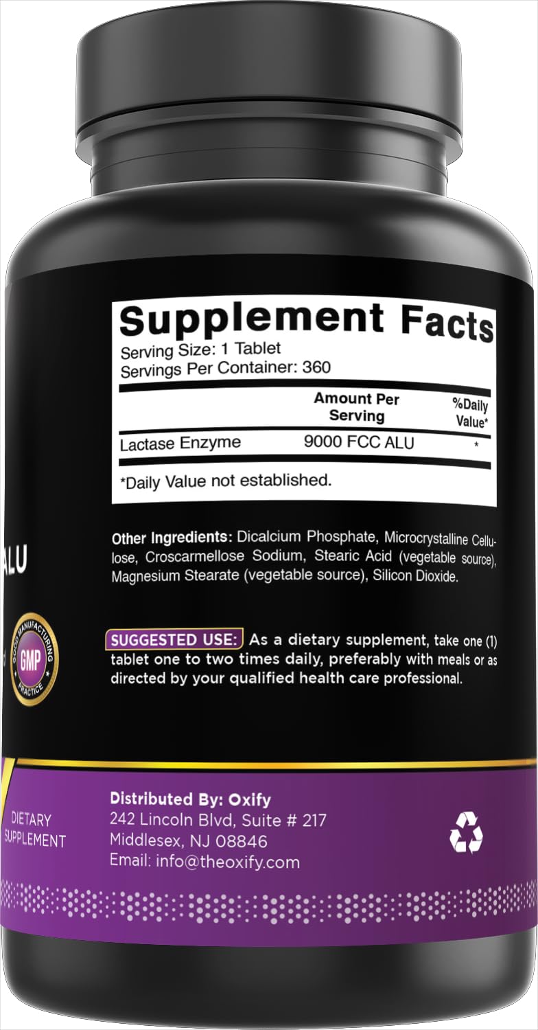 Lactase Enzyme 9000 FCC 360 Tablets Gluten-Free Non-GMO B6079