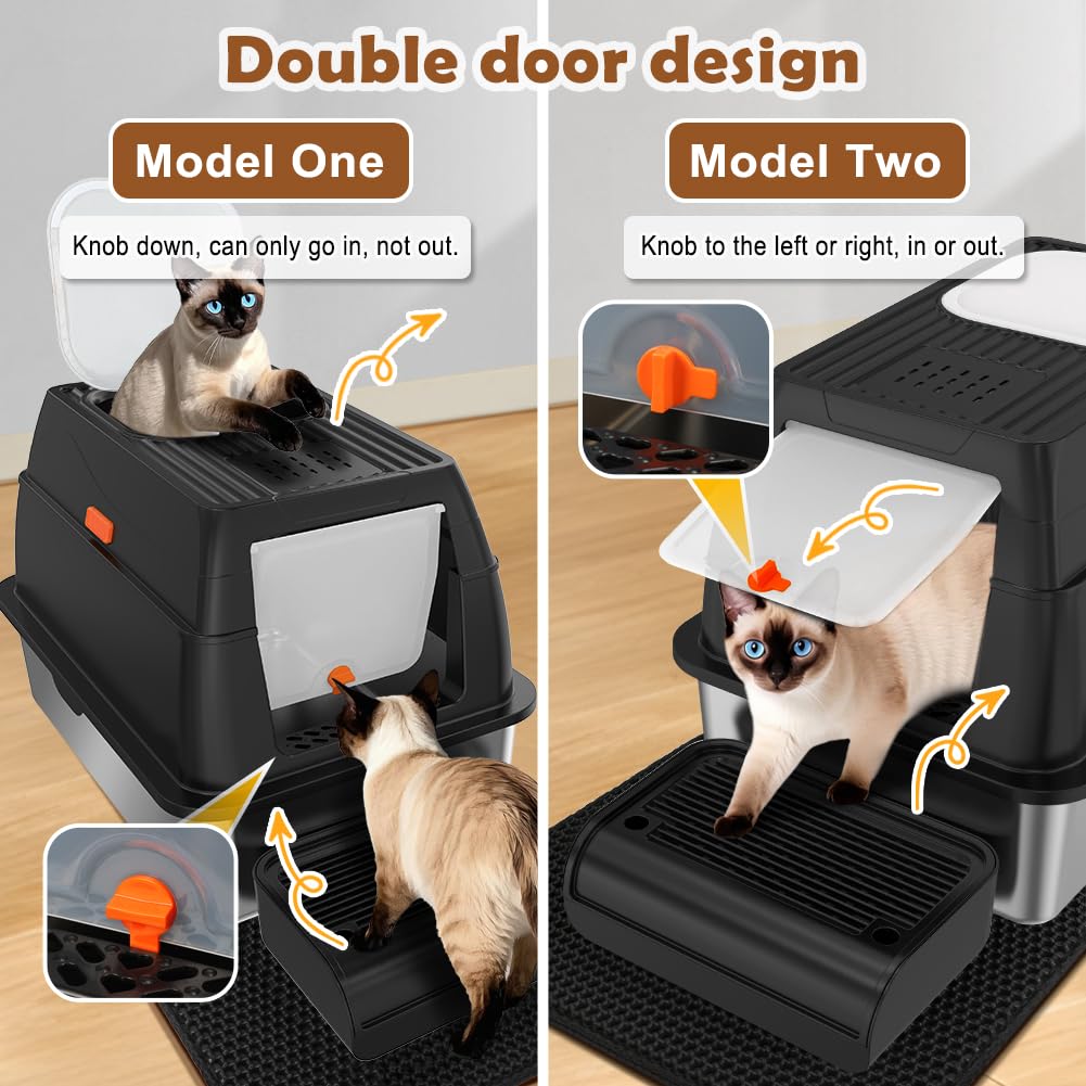 XL Stainless Steel Cat Litter Box with Lid W359