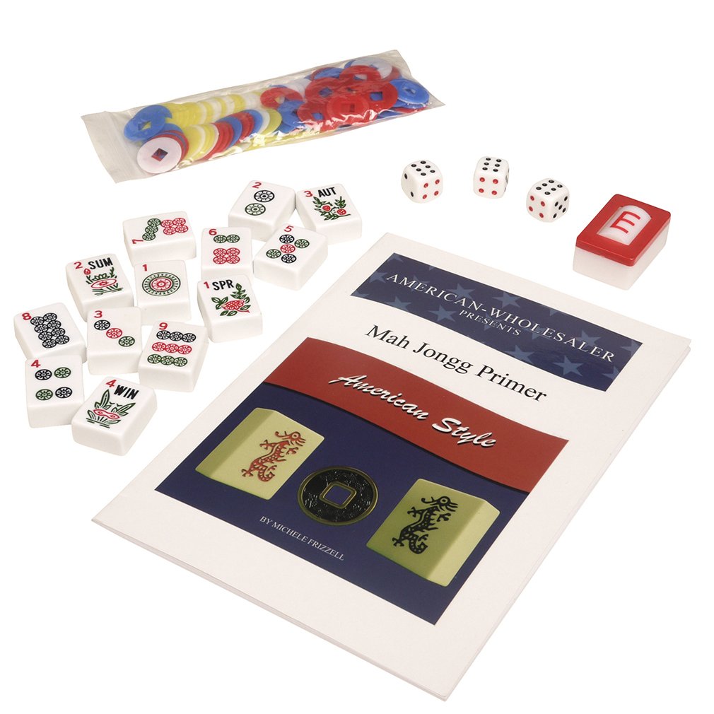 American Mah Jongg Set - 166 White Tiles, 4 Rack/Pushers, Blue Canvas Bag Q84154