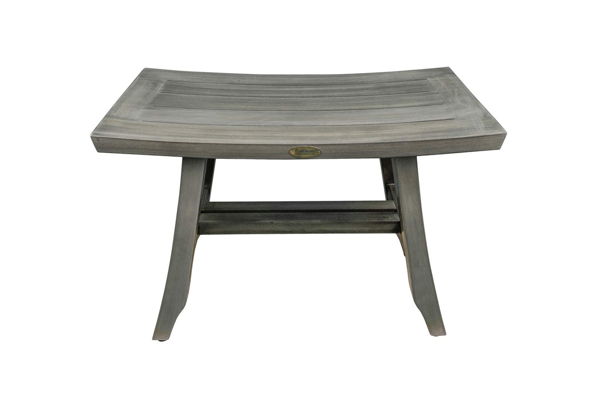 24" Gray Teak Shower Bench with Curved Seat V475