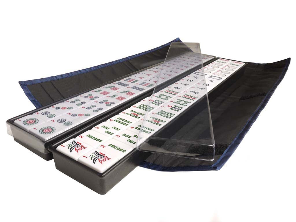 American Mah Jongg Set - 166 White Tiles, 4 Rack/Pushers, Blue Canvas Bag Q84154