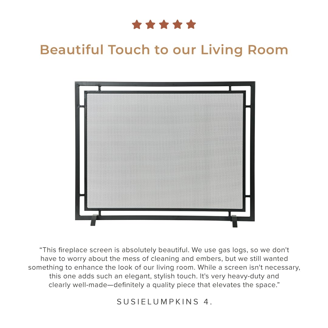 Black Single Panel Steel Mesh Fireplace Screen X340