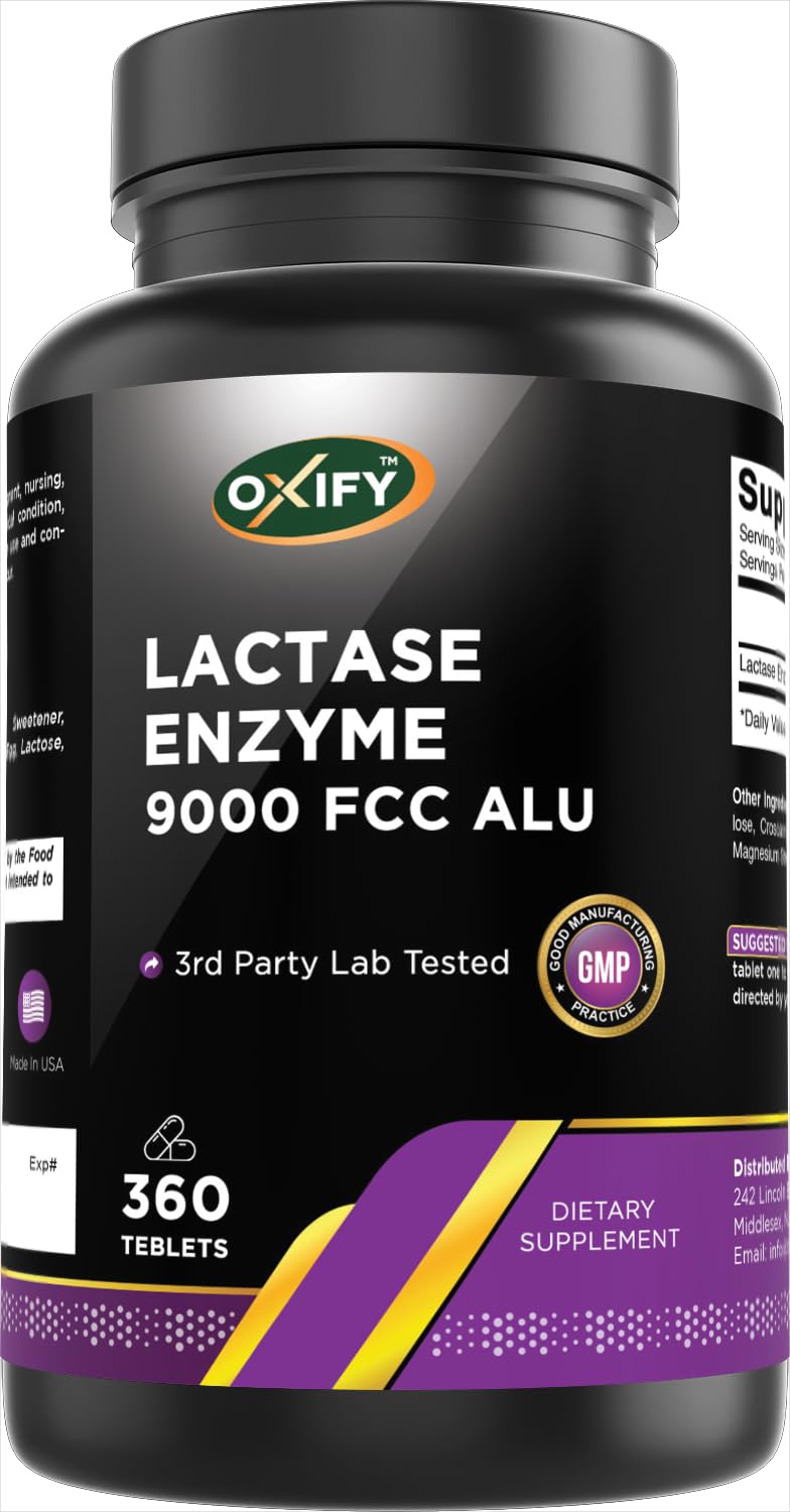 Lactase Enzyme 9000 FCC 360 Tablets Gluten-Free Non-GMO B6079
