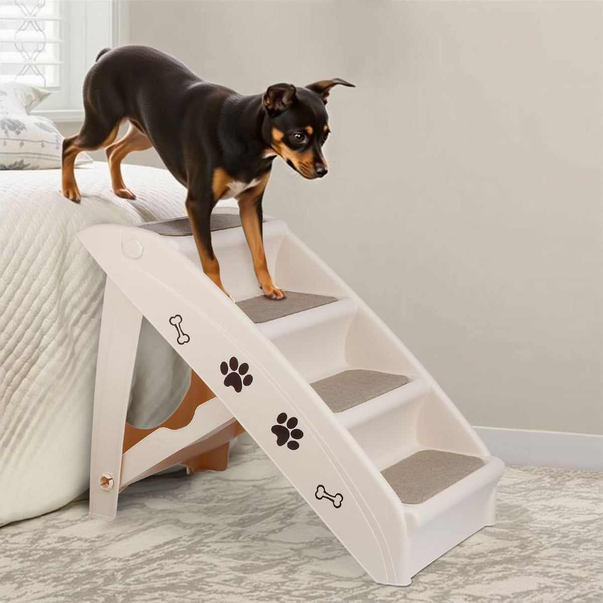 Tan 4-Step Non-Slip Foldable Pet Steps T773914