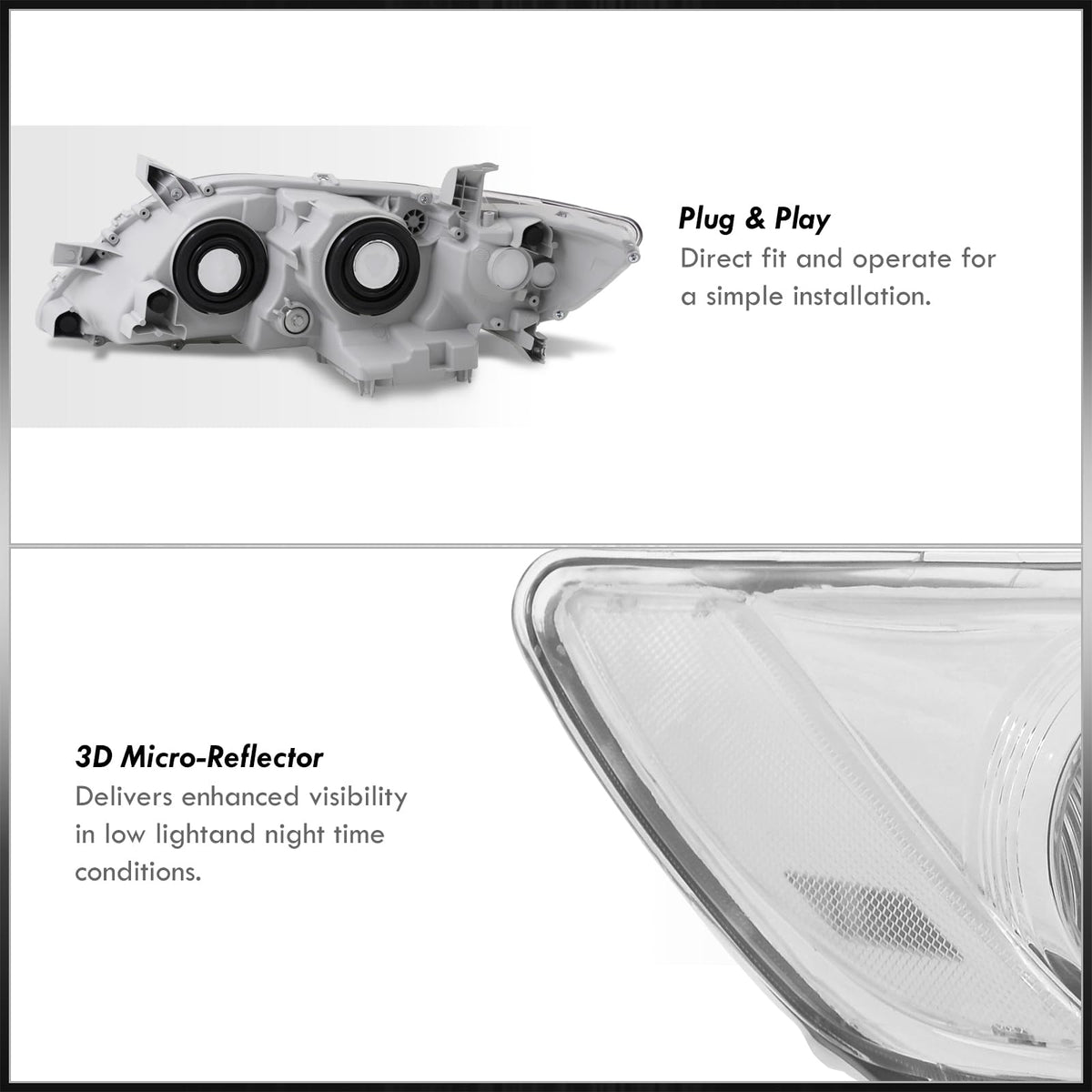 Chrome Housing Clear Lens Projector Headlights Pair L9955