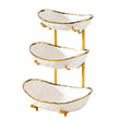 3 Tier Ceramic Fruit Bowl with Gold Metal Stand H9541