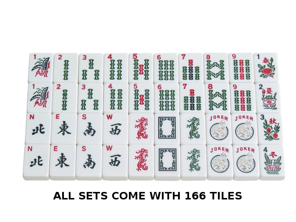 American Mah Jongg Set - 166 White Tiles, 4 Rack/Pushers, Blue Canvas Bag Q84154