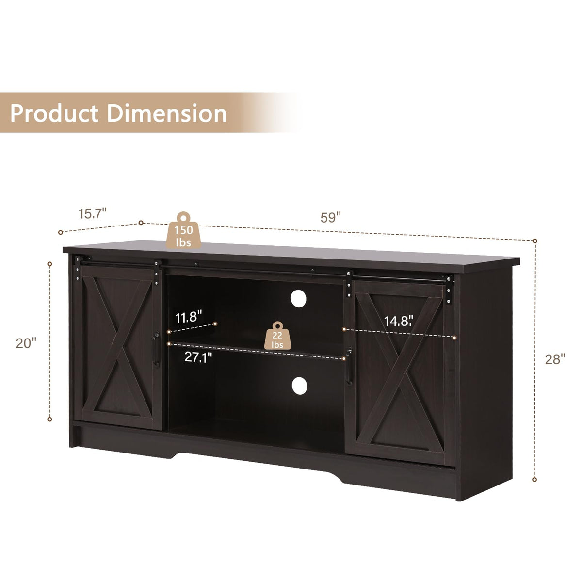 65 Inch TV Stand with Sliding Barn Doors N948961