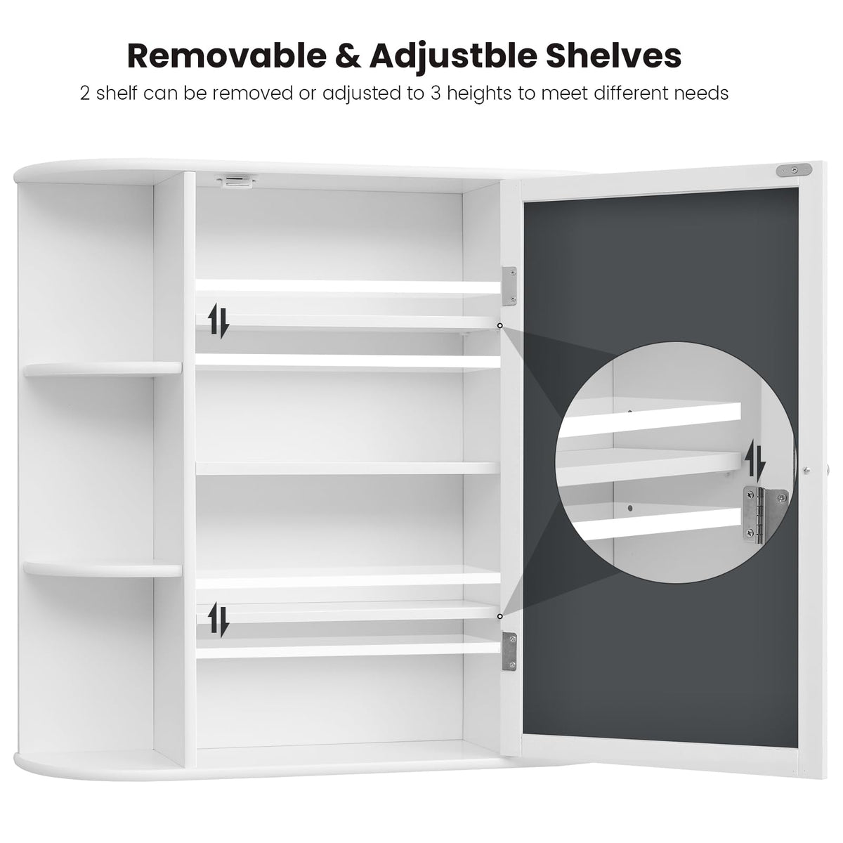 White Bathroom Medicine Cabinet with Mirror and Adjustable Shelves P229