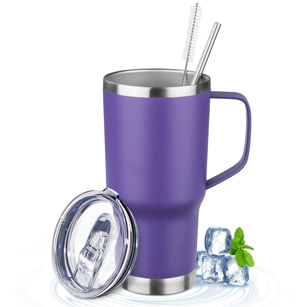 20oz Insulated Stainless Steel Tumbler with Handle and Straw Y7304