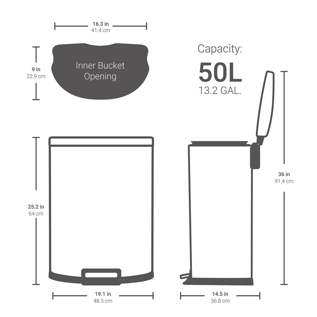 50L Stainless Steel Trash Can with Soft Close Lid K4910