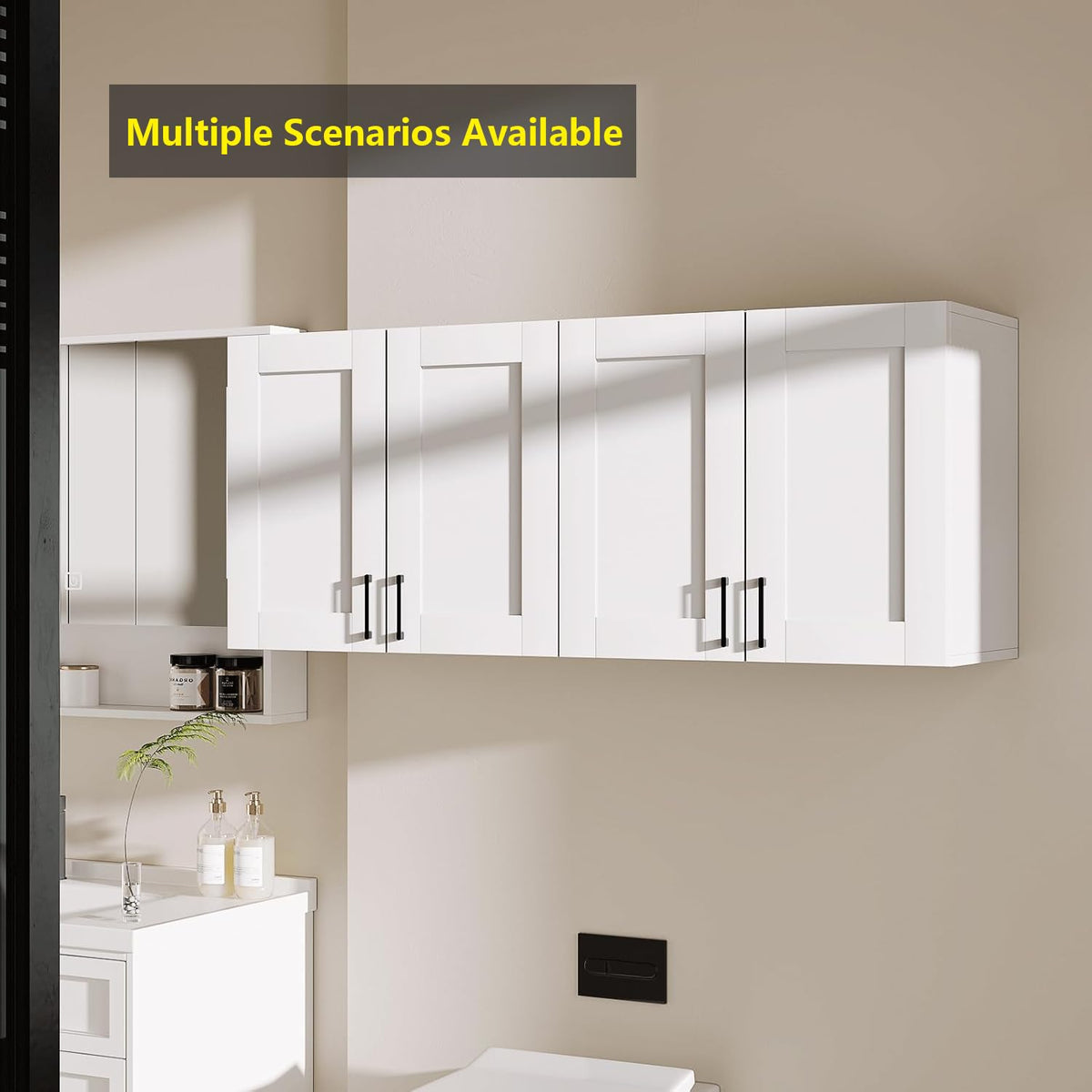 White Laundry Room Cabinets and Storage with 4 Doors and Adjustable Shelf W58540