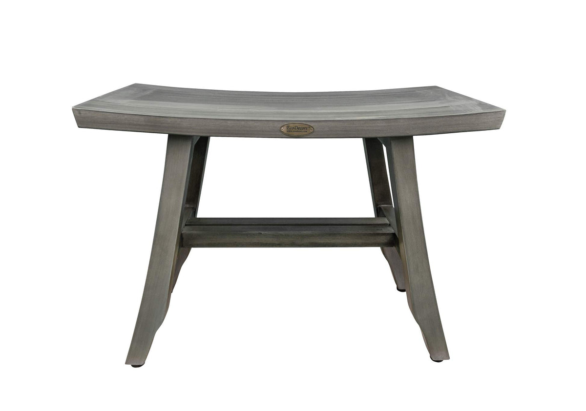 24" Gray Teak Shower Bench with Curved Seat V475
