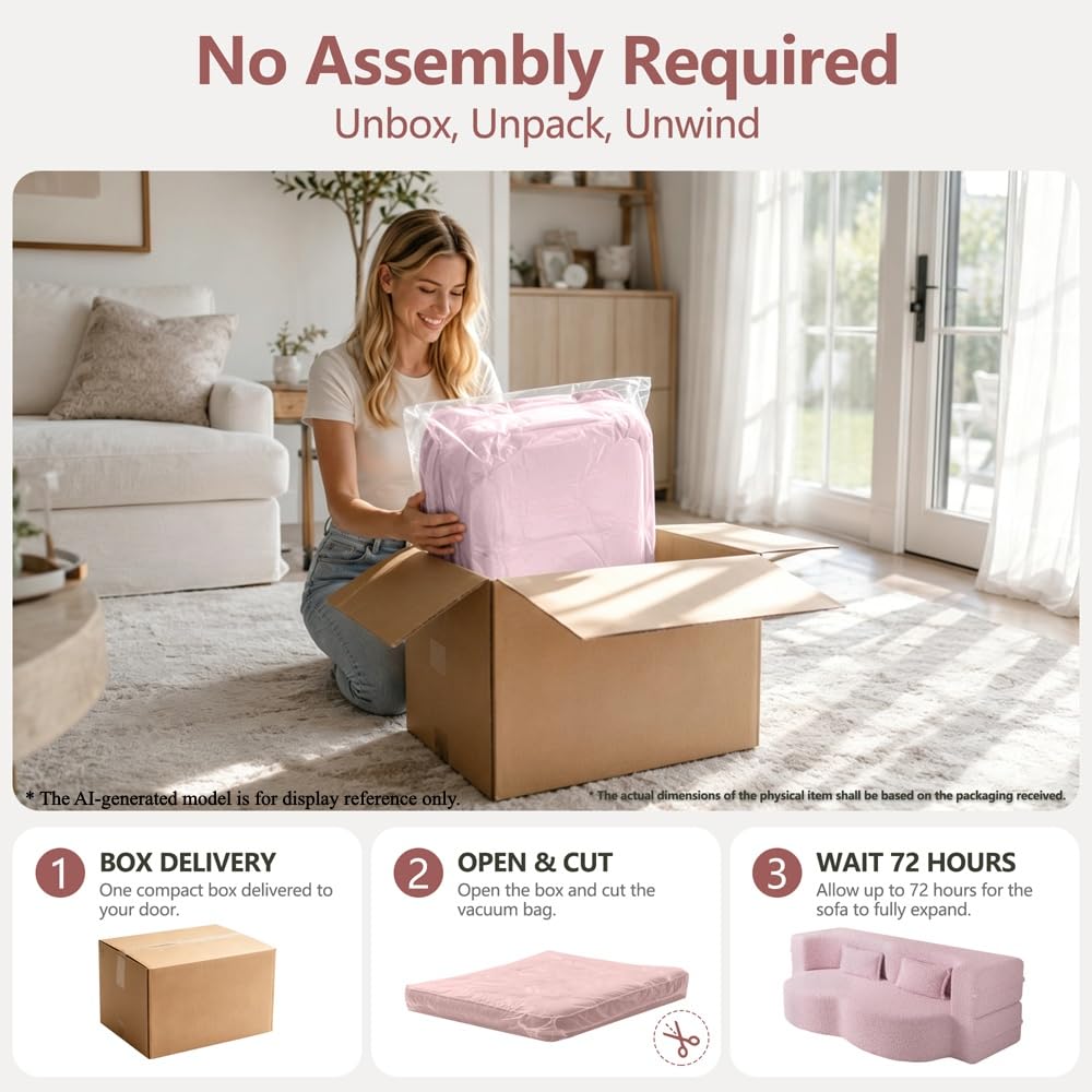 Pink Full Size Sherpa Futon Sofa Bed O68889