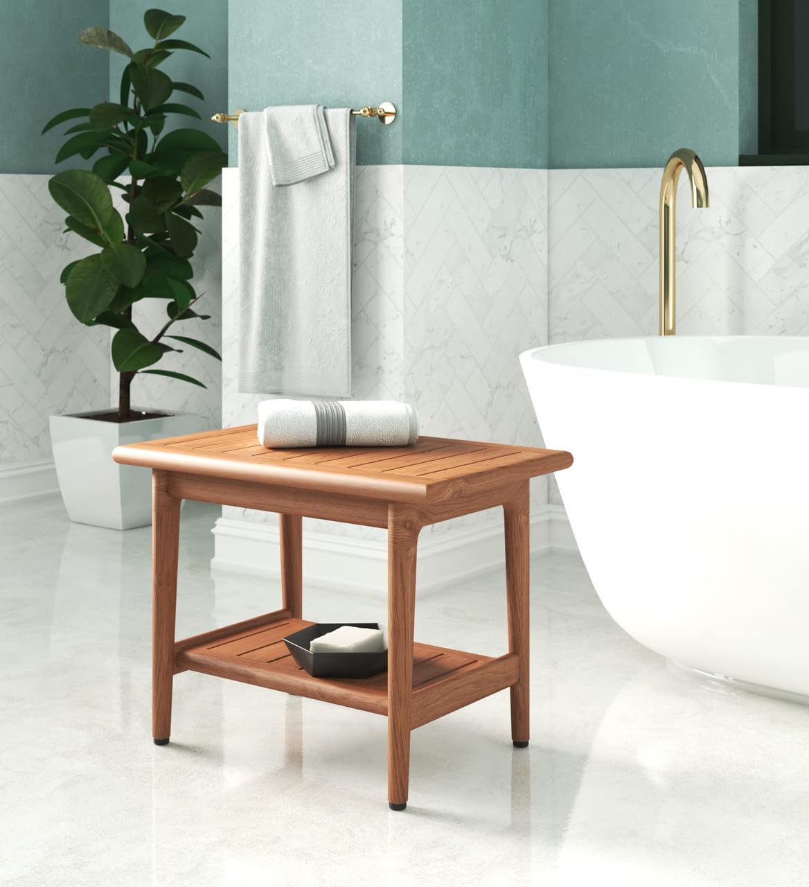 Teak Shower Bench with Shelf K7428