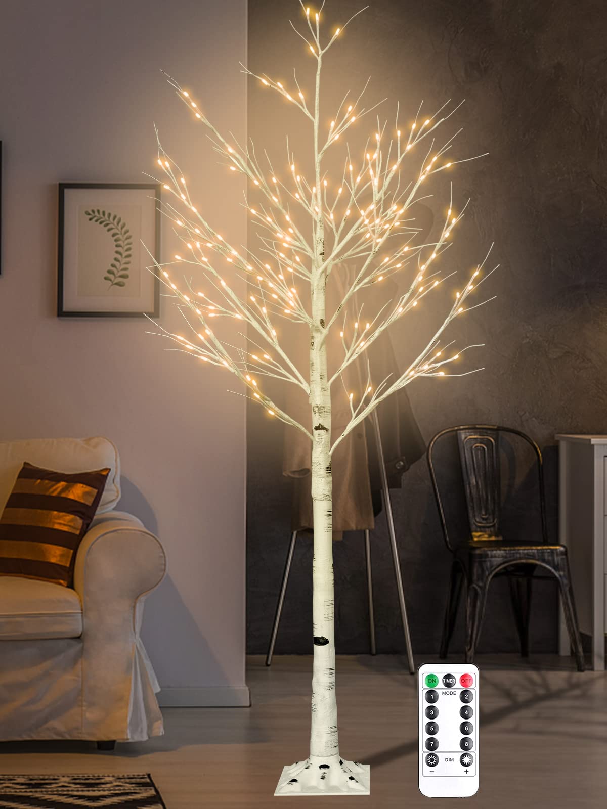 6FT Lighted Birch Tree with 160 LEDs Warm White Lights A33450