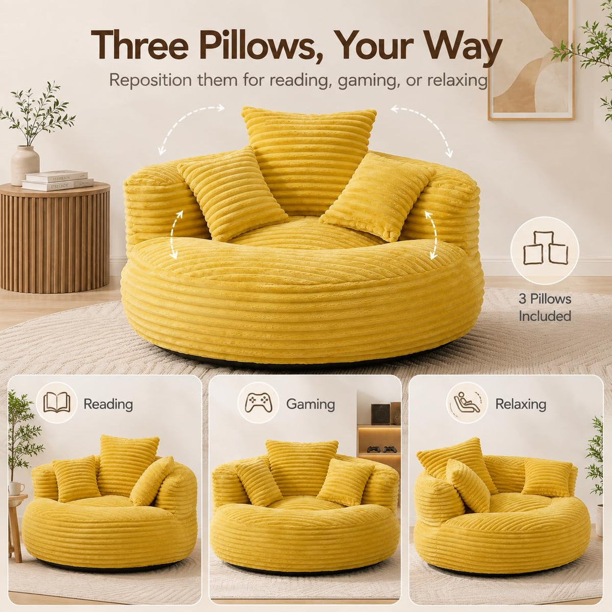 Oversized Mustard Yellow Bean Bag Chair S8121