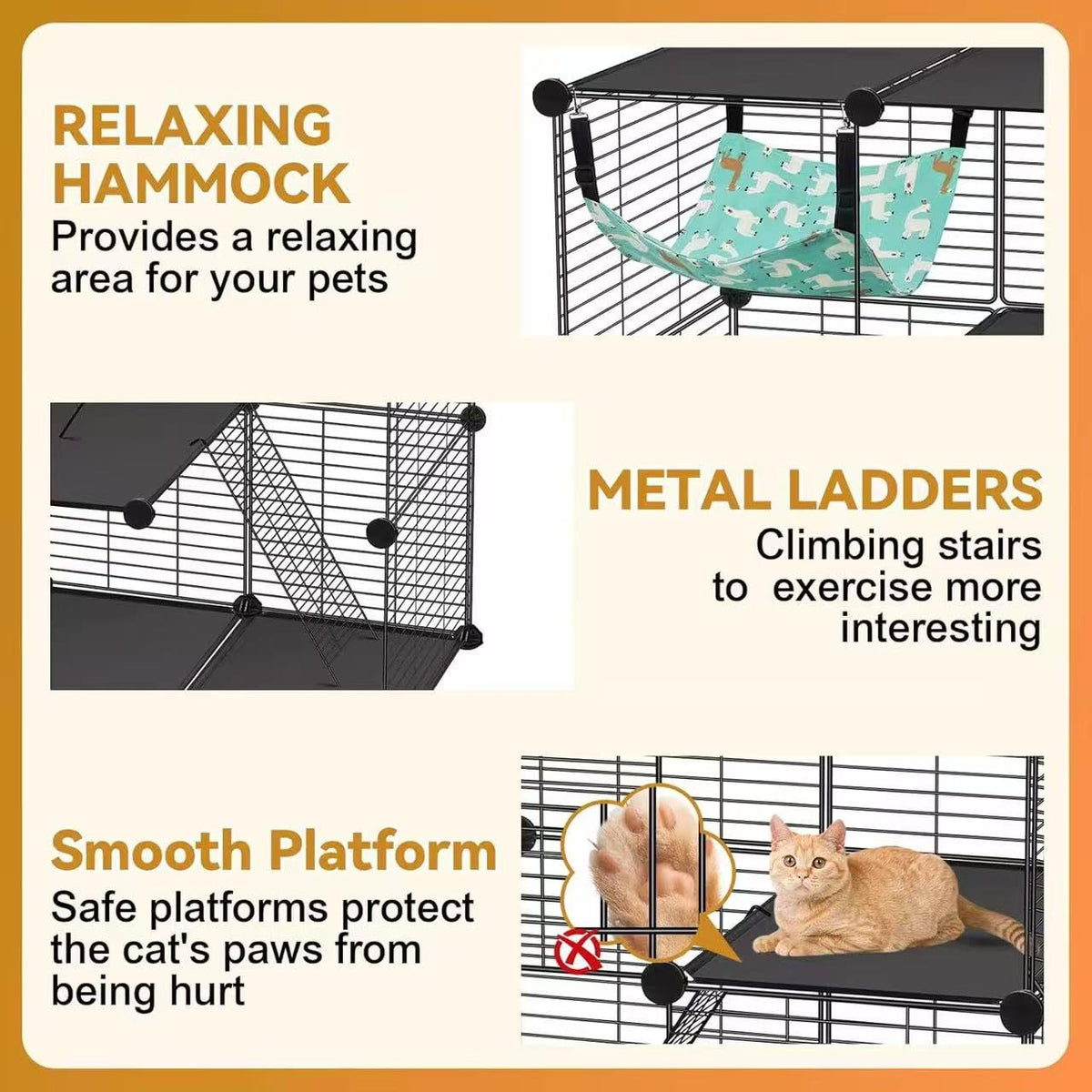 3-Tier Metal Wire Cat Cage with Hammock & Ramp A690509