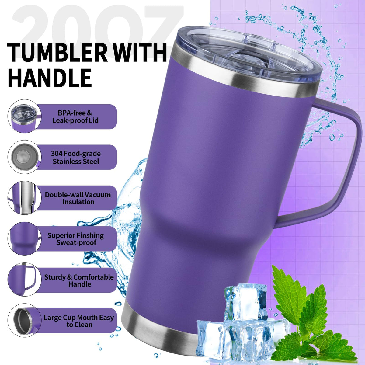 20oz Insulated Stainless Steel Tumbler with Handle and Straw Y7304