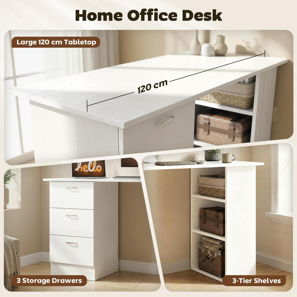 White Computer Desk with Drawers J27157