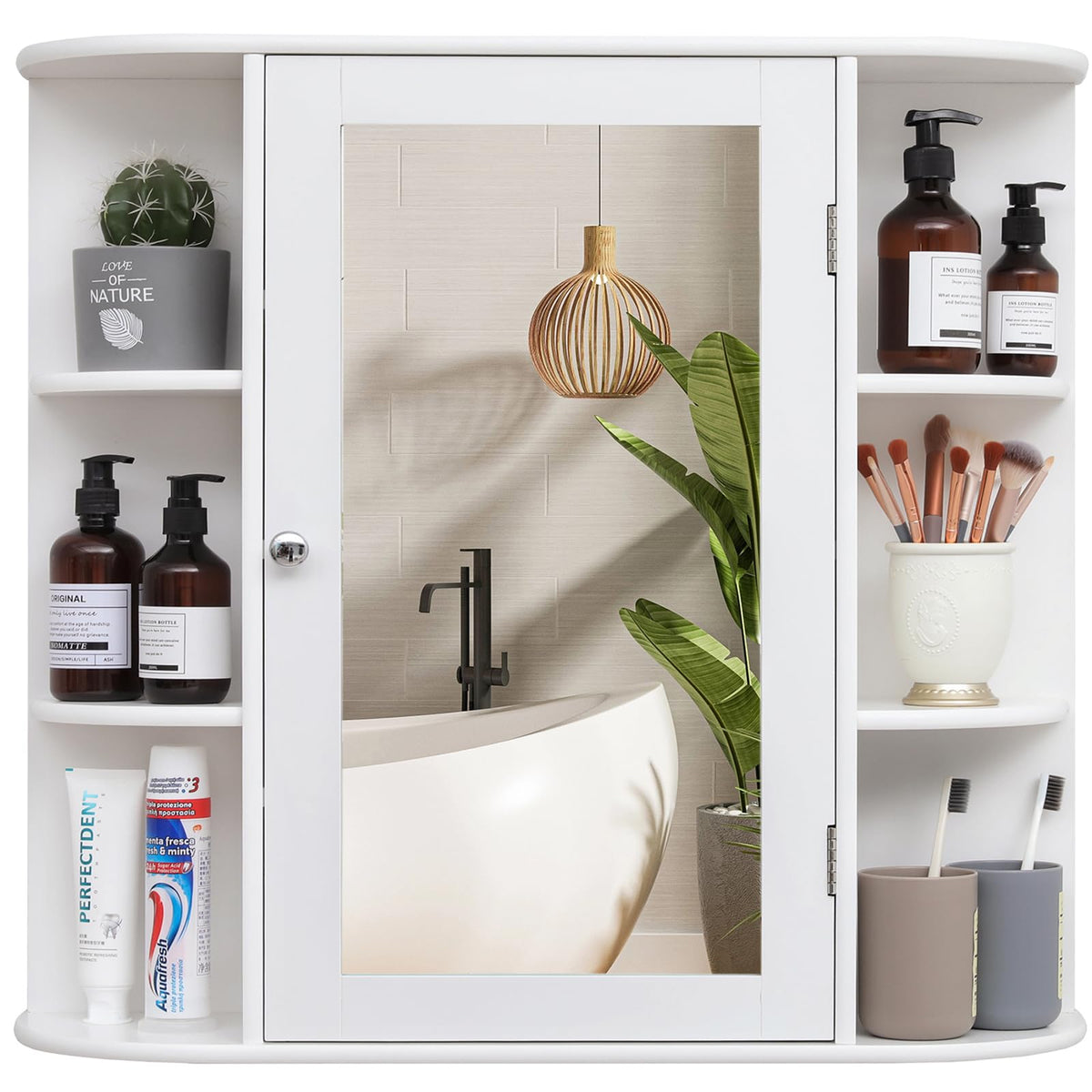 White Bathroom Medicine Cabinet with Mirror and Adjustable Shelves P229