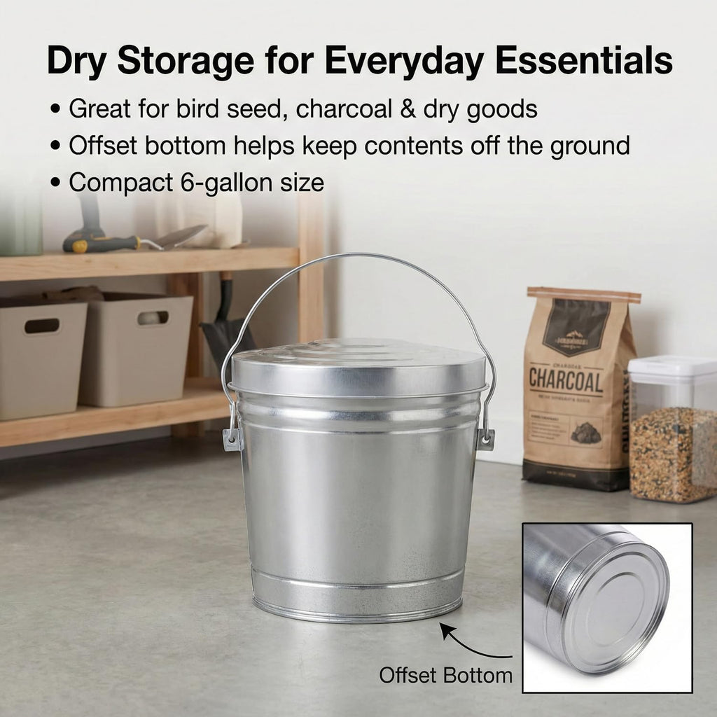 6-Gallon Galvanized Steel Locking Lid Trash Can T15404