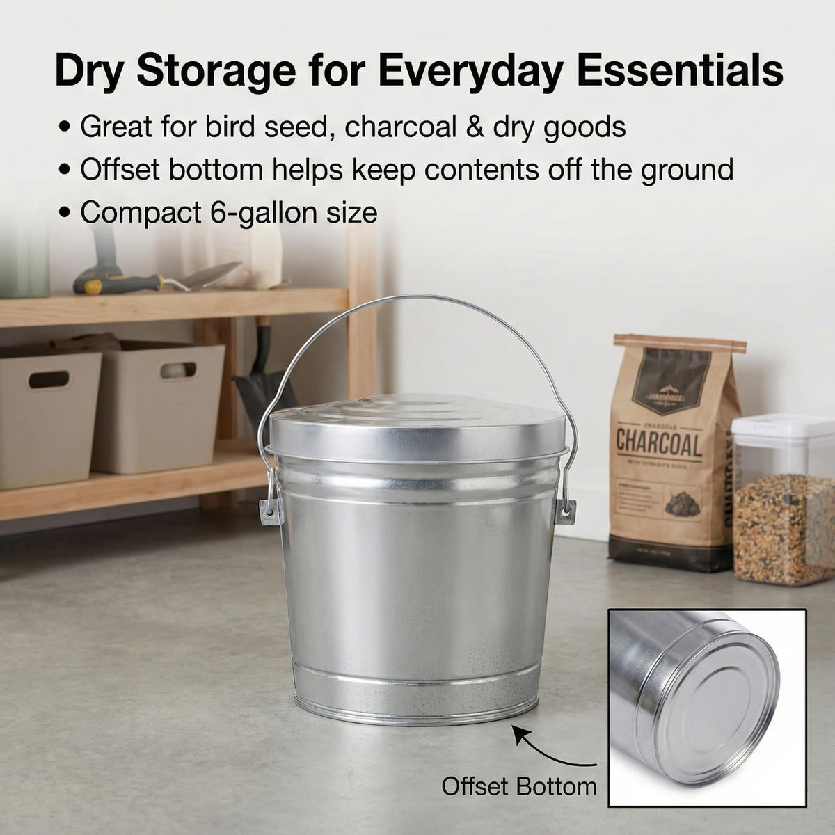 6-Gallon Galvanized Steel Locking Lid Trash Can T15404