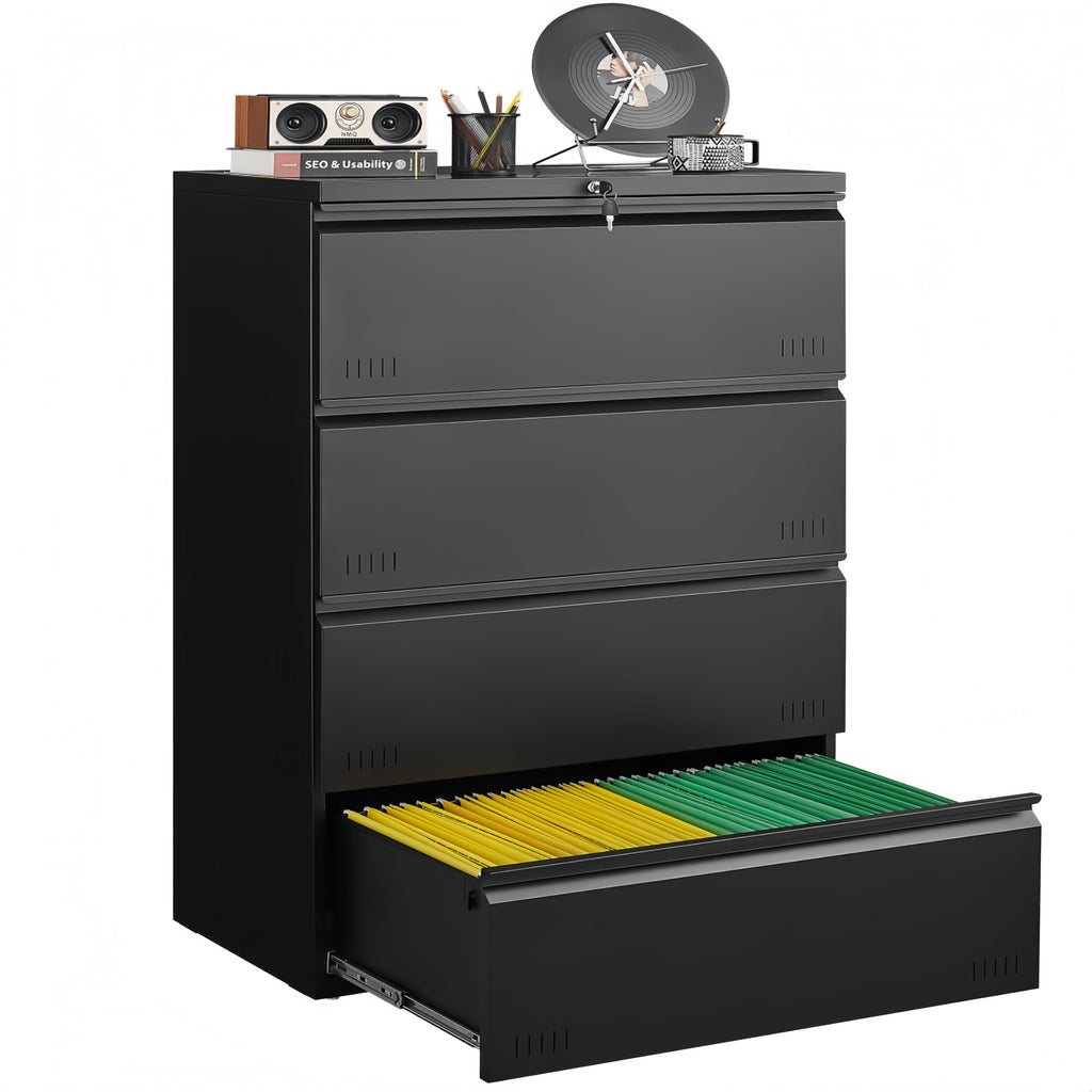 Metal File Cabinet with Lock, 4 Drawer Heavy Duty Office Storage Cabinet J948926
