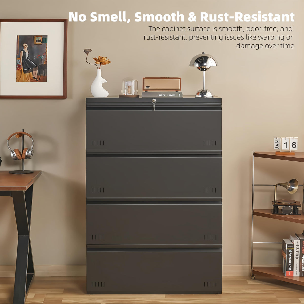 Metal File Cabinet with Lock, 4 Drawer Heavy Duty Office Storage Cabinet J948926