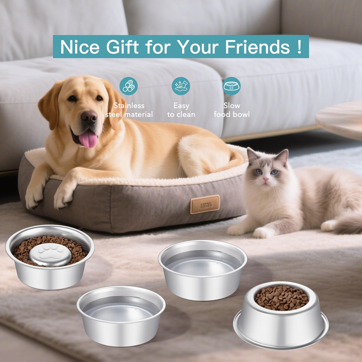 Stainless Steel Pet Dog Water and Food Bowl, 2-Pack P25302