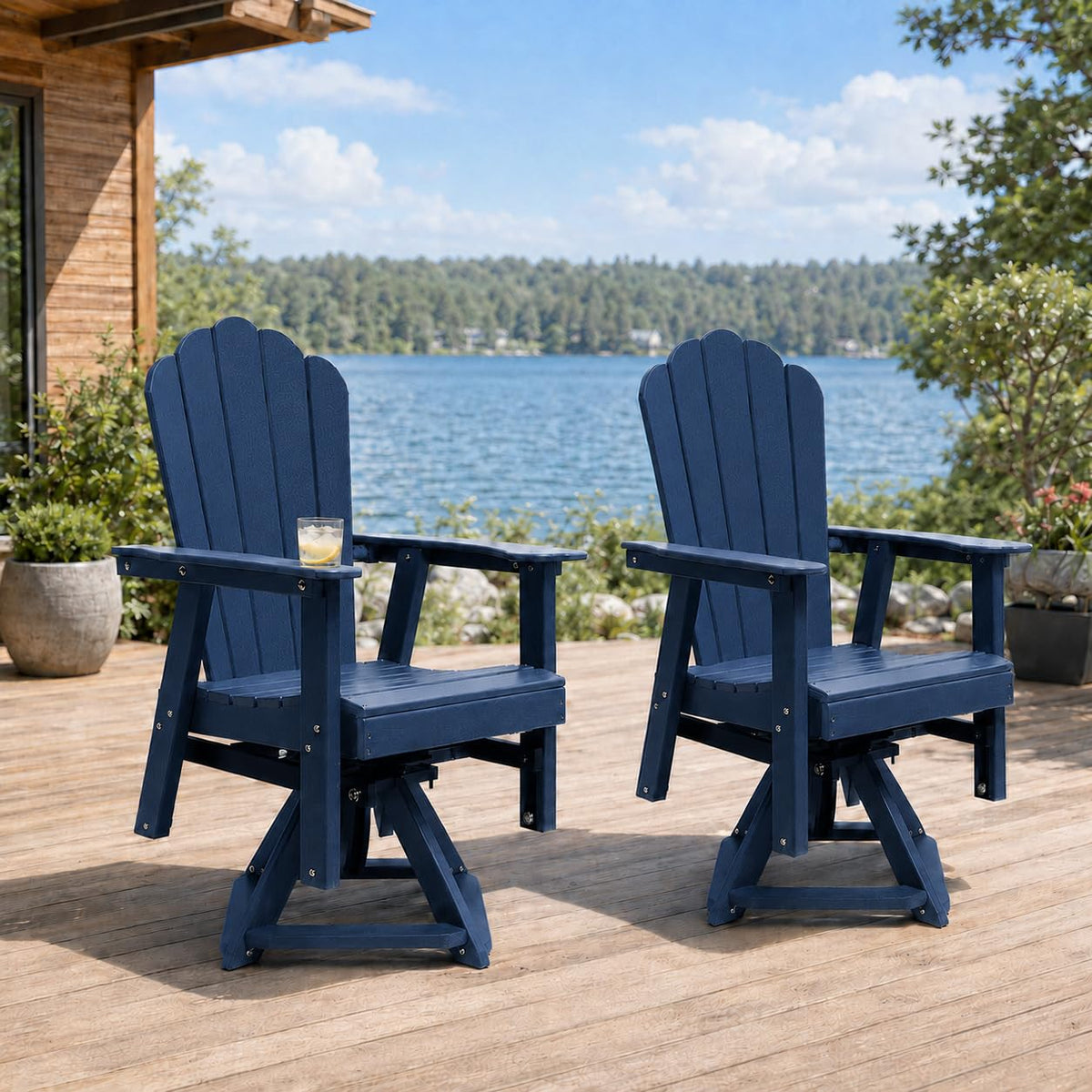 HDPE Swivel Adirondack Chair Set of 2 Navy Blue U381
