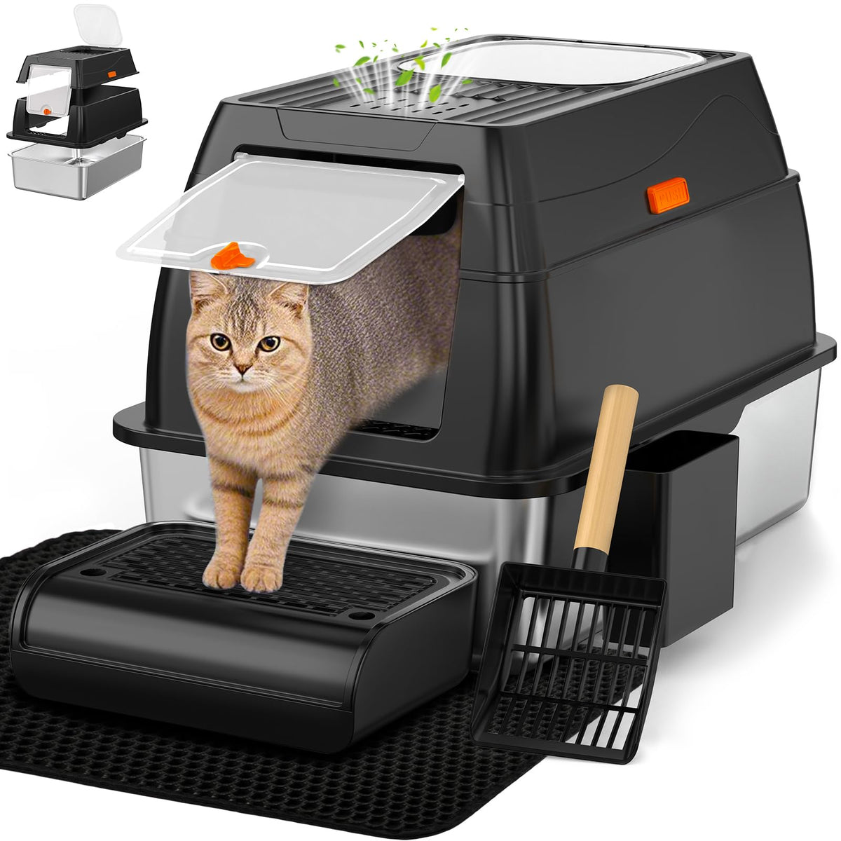 XL Stainless Steel Cat Litter Box with Lid W359