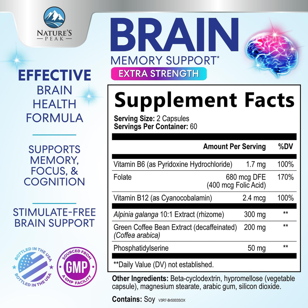 120 Capsules Brain Memory Supplement with Vitamin B6 B12 Folate & Phosphatidylserine O455741