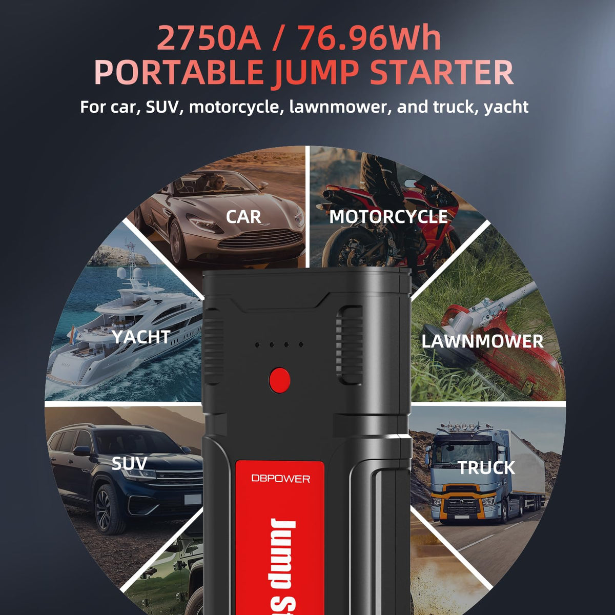 Portable 12V Car Jump Starter with Smart Clamp Cables T86800